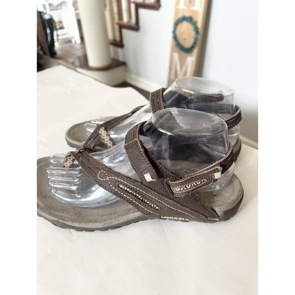 Merrell Terran Cross II Leather Brown Sz 8 Slingback Hiking Sandals Comfort - Picture 1 of 8